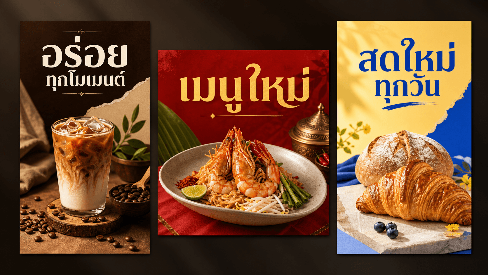 ชุดงานกราฟิกพร้อมใช้สำหรับธุรกิจอาหาร คาเฟ่ ร้านอาหาร และเบเกอรี